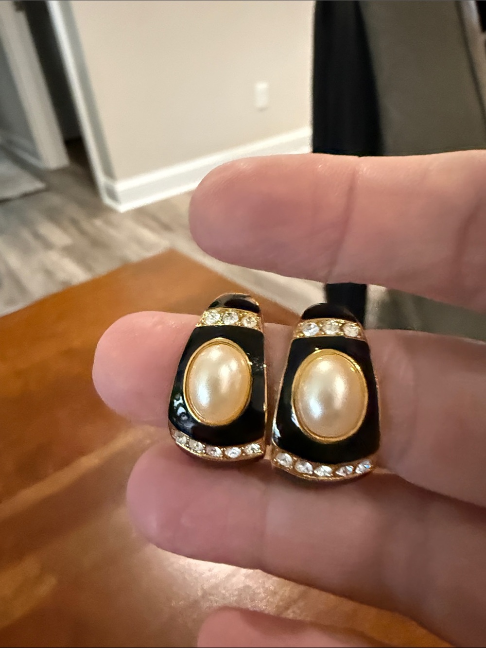 Joan Rivers Black and Gold Faux Pearl Clip-On Earrings with Crystals